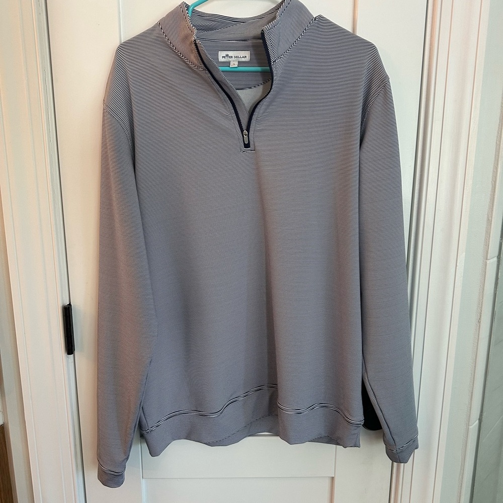 Peter Millar Perth Sugar Stripe Navy Men's Performance 1/4 Zip